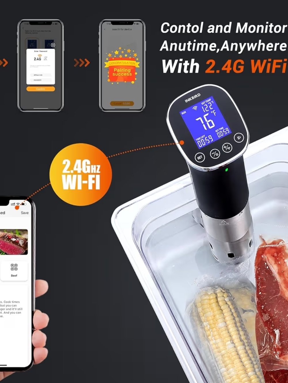 🔖NEW INKBIRD WIFI SOUS VIDE COOKER 1000W - Picture 3 of 7